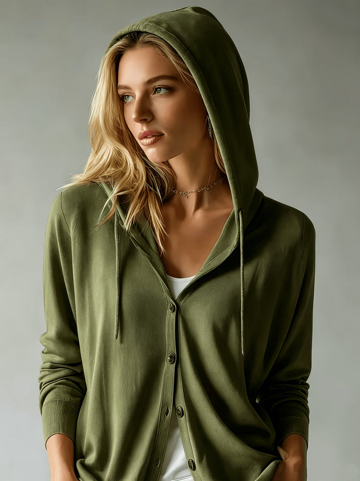 Kapuzen-Strickjacke | Militärgrün