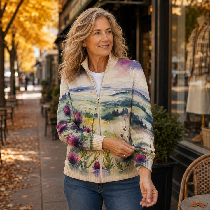 Avery | Strickjacke mit schottischem Disteln-Muster