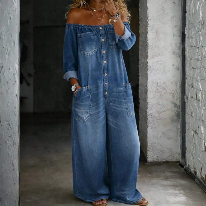 Elsie | Schulterfreier Jumpsuit mit langen Ärmeln