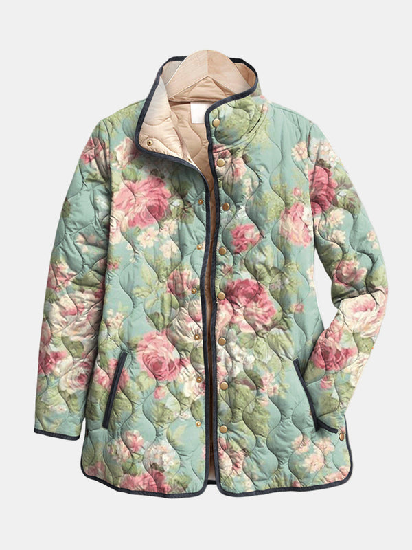 Carys | Gesteppte Weste mit Vintage-Blumenmuster