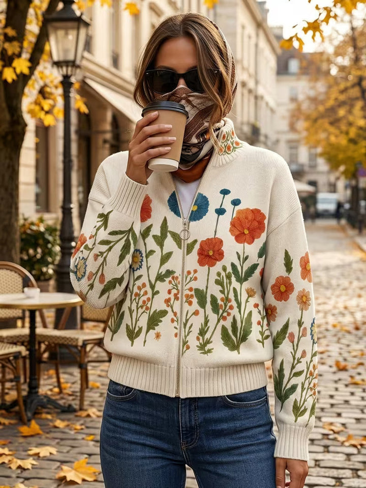 Brianna | Strickjacke mit Wildblumenwiese und Reißverschluss