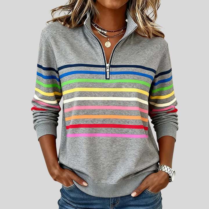 Baukje | Bunt gestreiftes Sweatshirt mit kurzem Reißverschluss