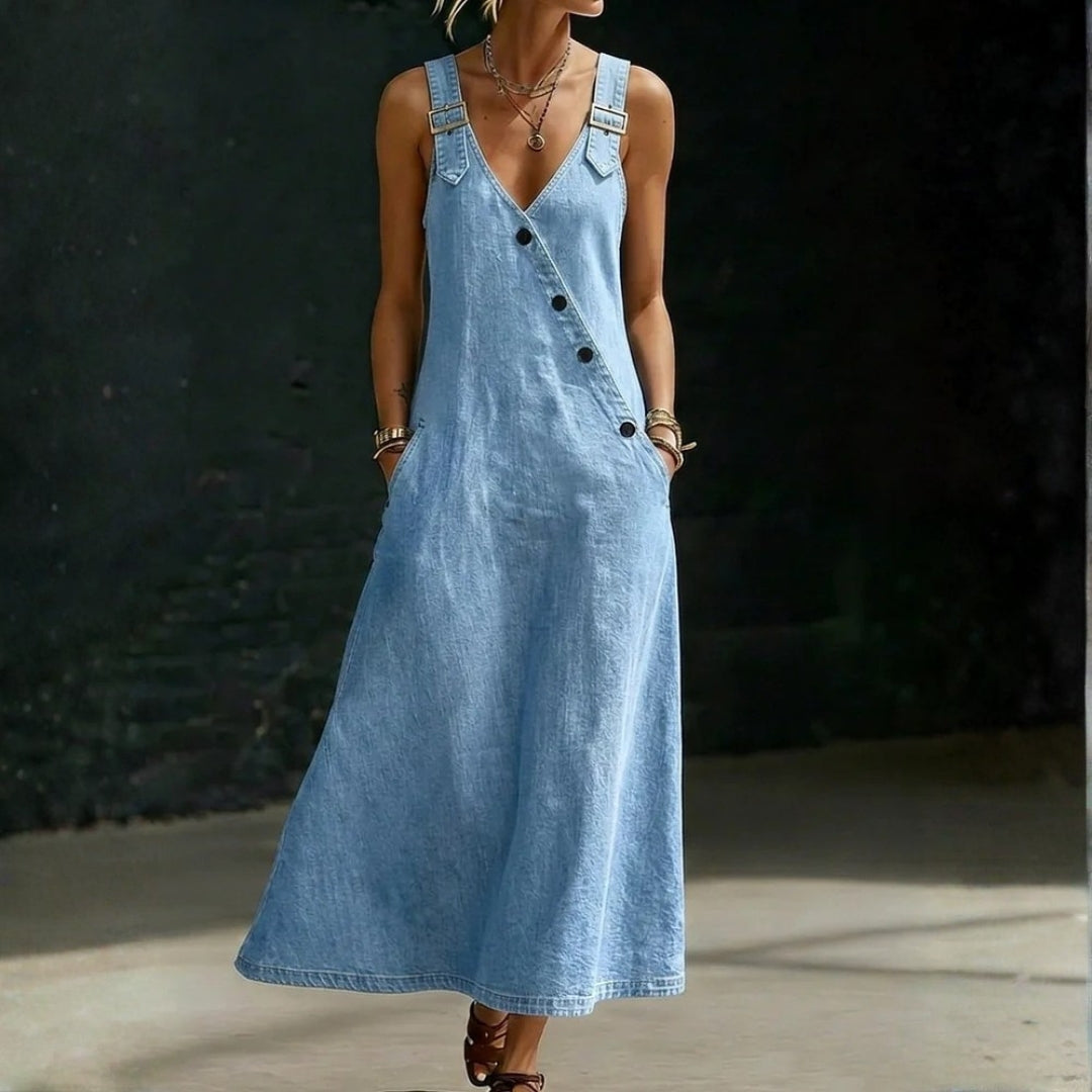 Niamh | Langes Jeanskleid mit Knopfleiste