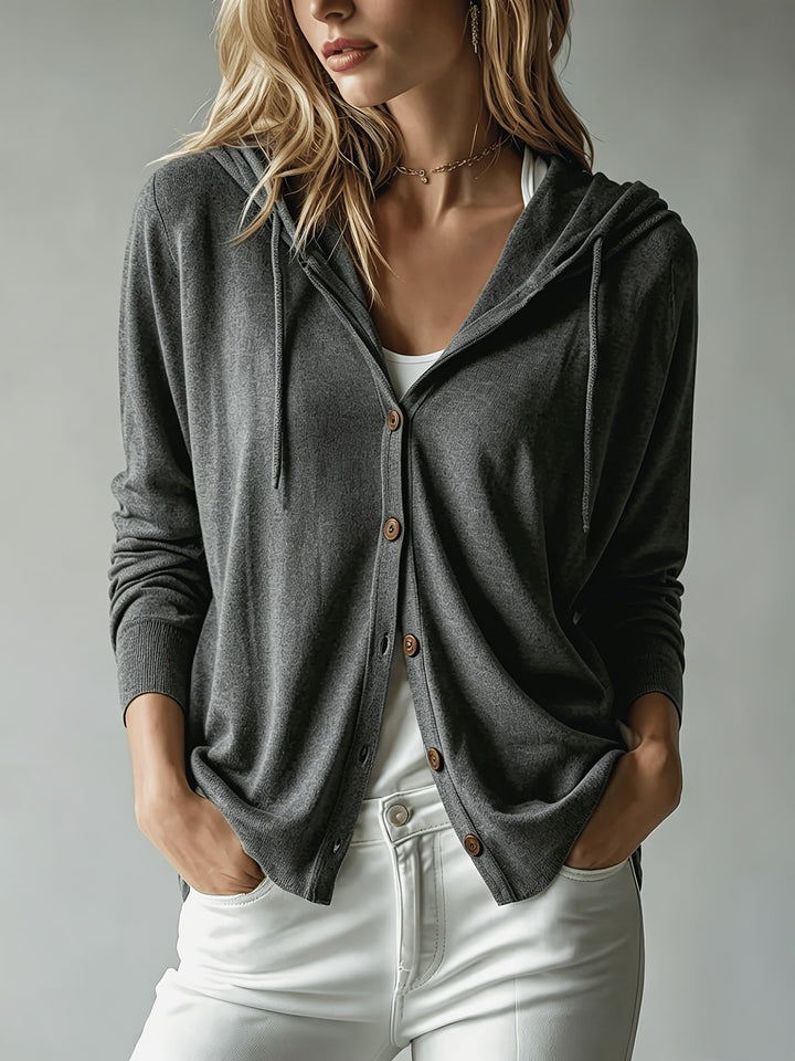 Kapuzen-Strickjacke | Dunkelgrau