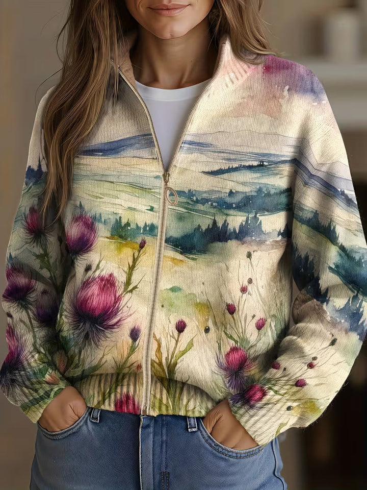 Avery | Strickjacke mit schottischem Disteln-Muster