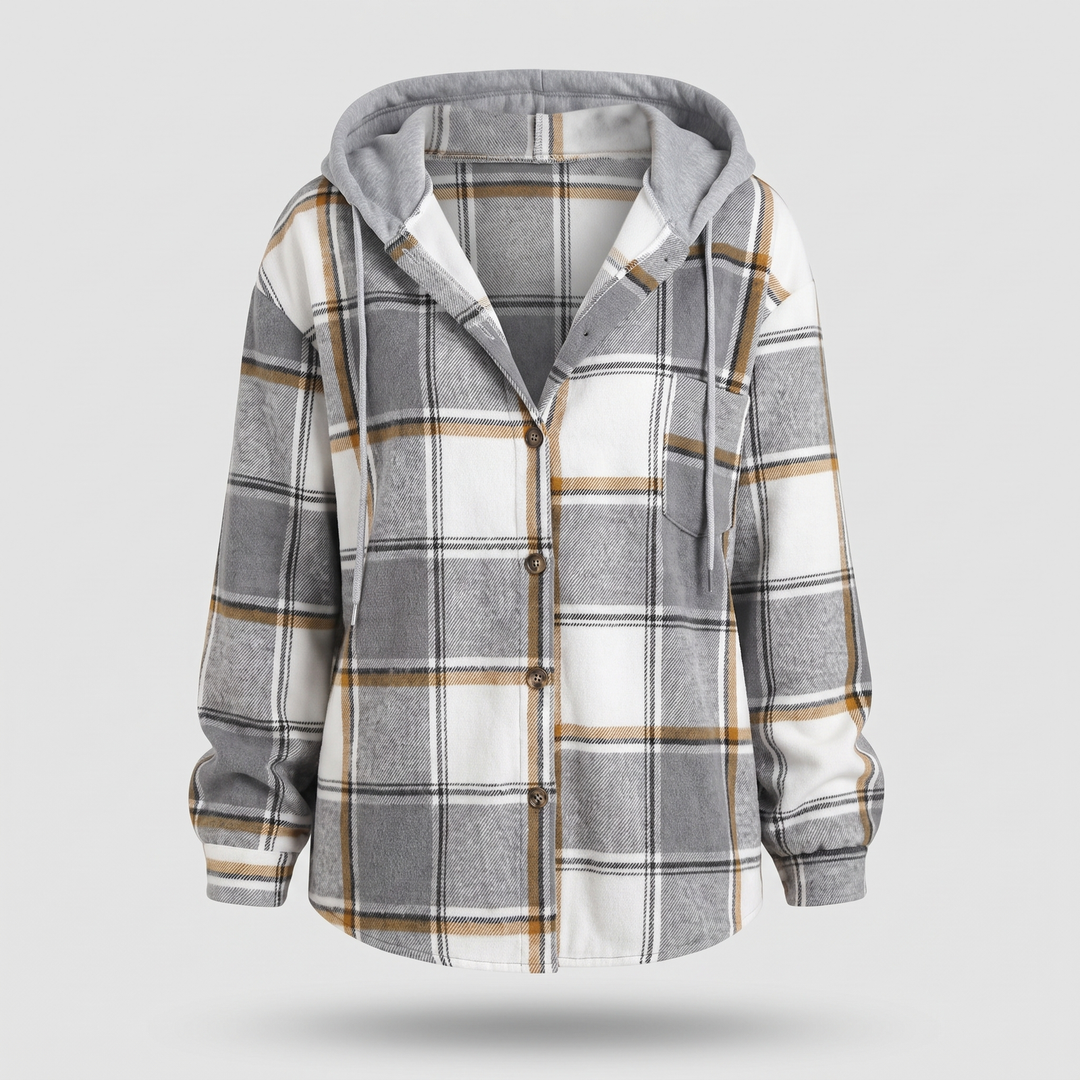 Nora | Moderner Damen Karomuster Kapuzenpullover für den Herbst
