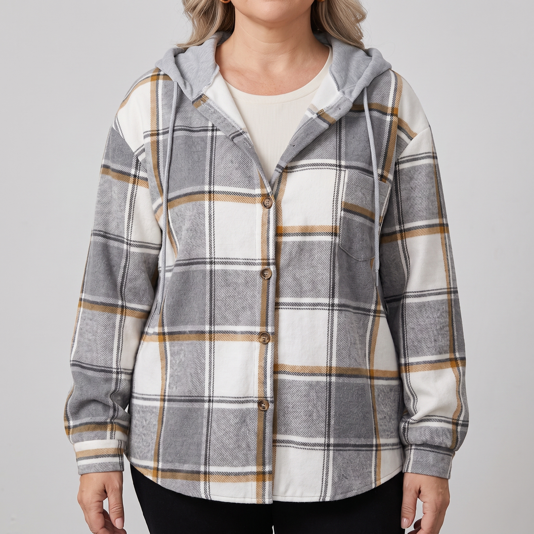 Nora | Moderner Damen Karomuster Kapuzenpullover für den Herbst