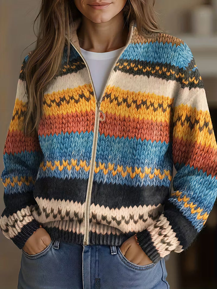 Jenna | Strickjacke mit bunten Zickzack-Streifen