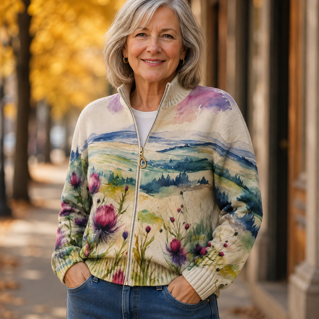 Avery | Strickjacke mit schottischem Disteln-Muster