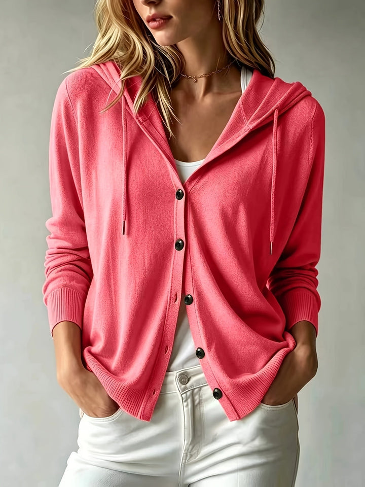 Kapuzen-Strickjacke | Koralle