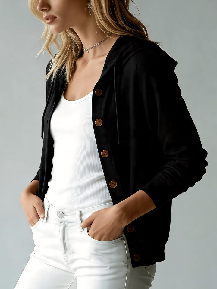 Kapuzen-Strickjacke | Schwarz