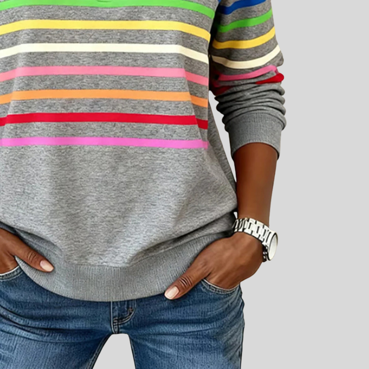 Baukje | Bunt gestreiftes Sweatshirt mit kurzem Reißverschluss
