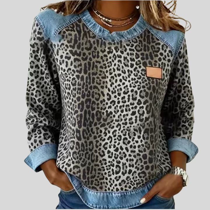 Margot | Pullover mit Leopardenmuster und kontrastierendem Kragen