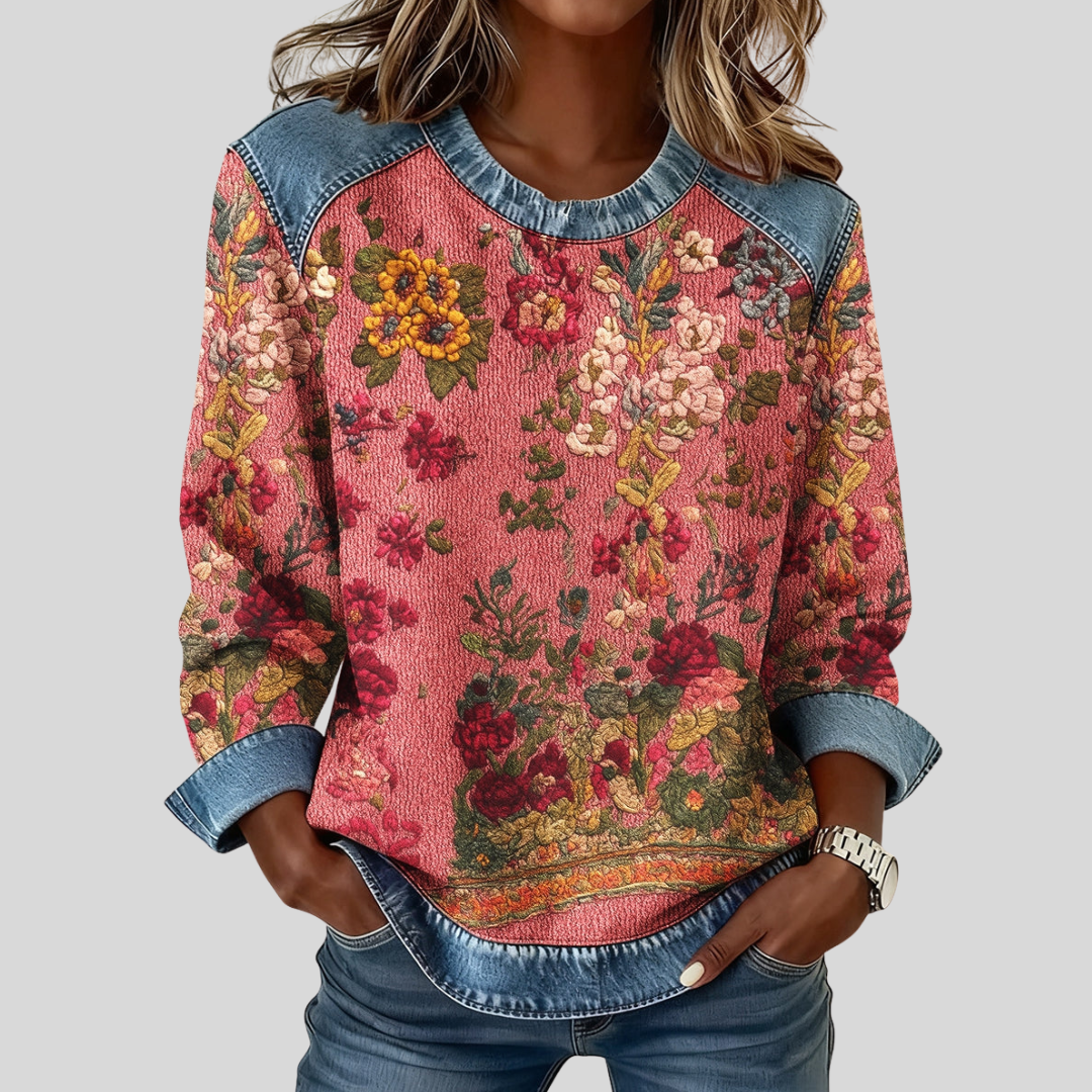 Flora | Sweatshirt mit Blumenprint und kontrastierenden Details