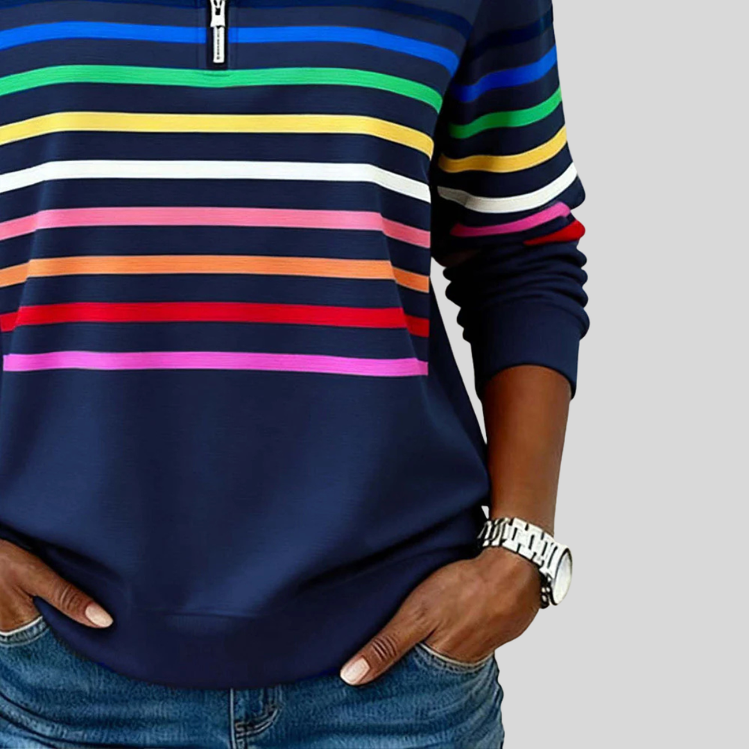 Baukje | Bunt gestreiftes Sweatshirt mit kurzem Reißverschluss