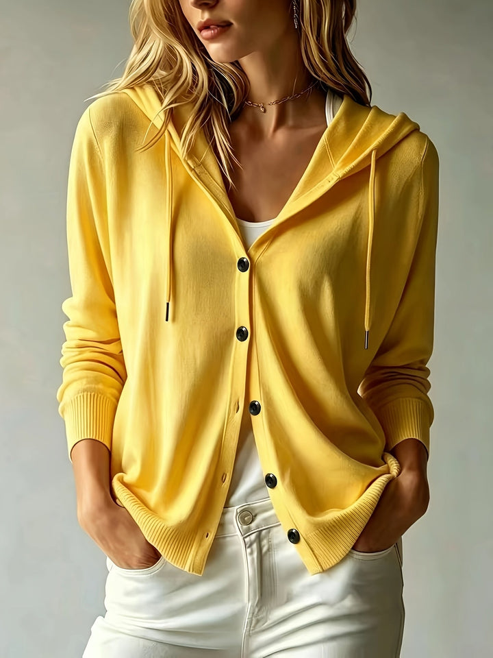 Kapuzen-Strickjacke | Senfgelb