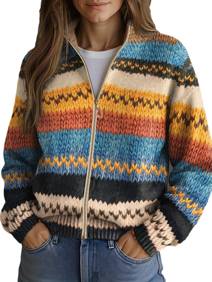 Jenna | Strickjacke mit bunten Zickzack-Streifen