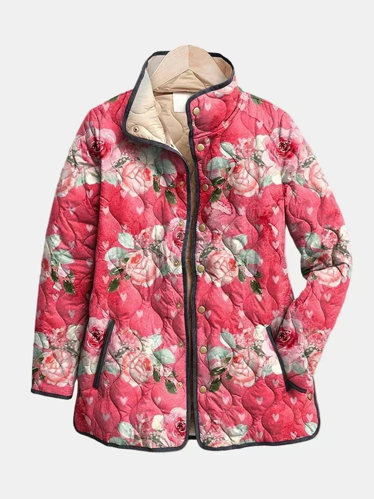 Freya | Elegante gesteppte Jacke mit rosafarbenem Blumenmuster