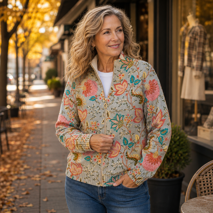 Hailey | Strickjacke mit Vintage-Gartenprint