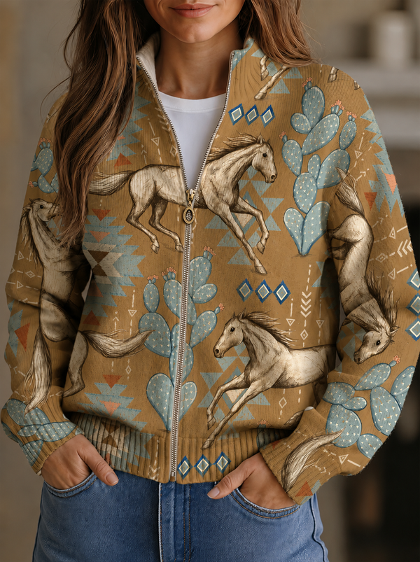 Kaitlyn | Strickjacke mit Kaktus- und Wüstenpferd-Print