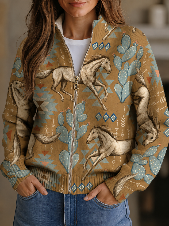 Kaitlyn | Strickjacke mit Kaktus- und Wüstenpferd-Print