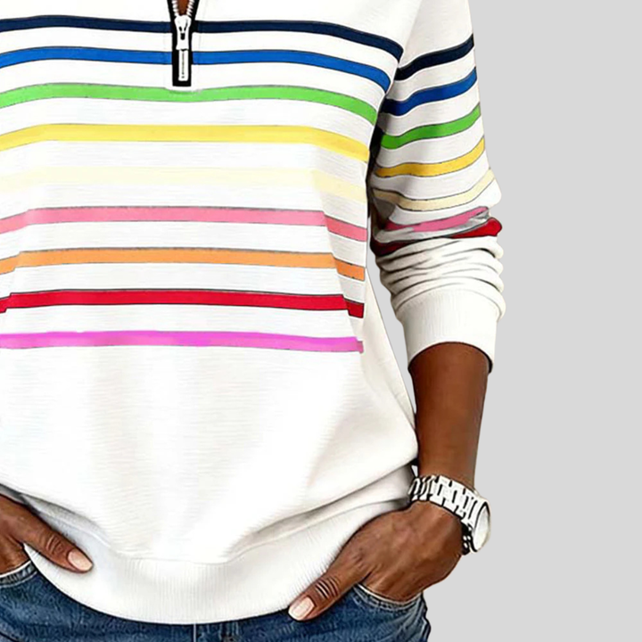 Baukje | Bunt gestreiftes Sweatshirt mit kurzem Reißverschluss