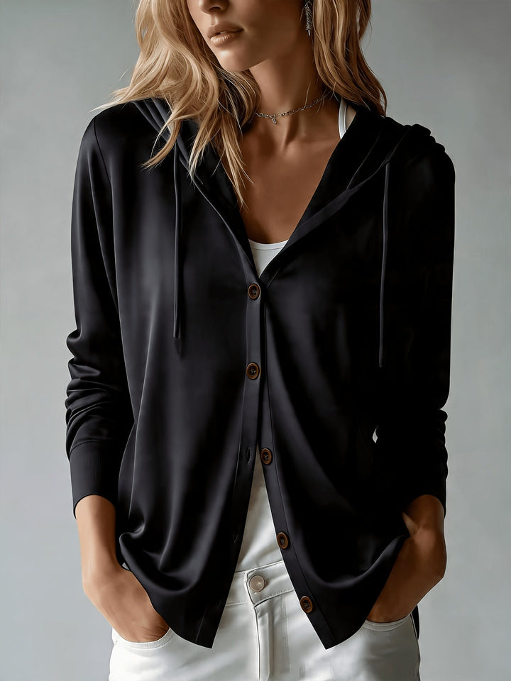 Kapuzen-Strickjacke | Schwarz