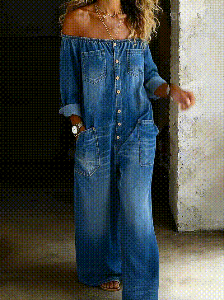 Elsie | Schulterfreier Jumpsuit mit langen Ärmeln