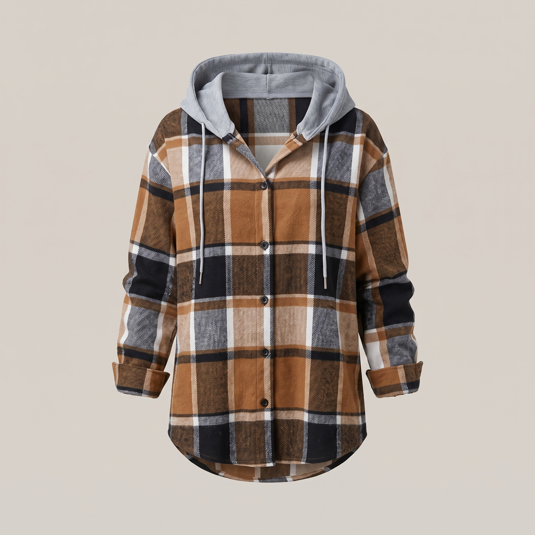 Nora | Moderner Damen Karomuster Kapuzenpullover für den Herbst