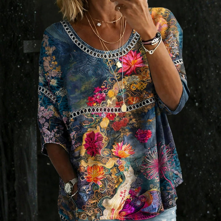 Ava | Jeansbluse mit Blumenmuster