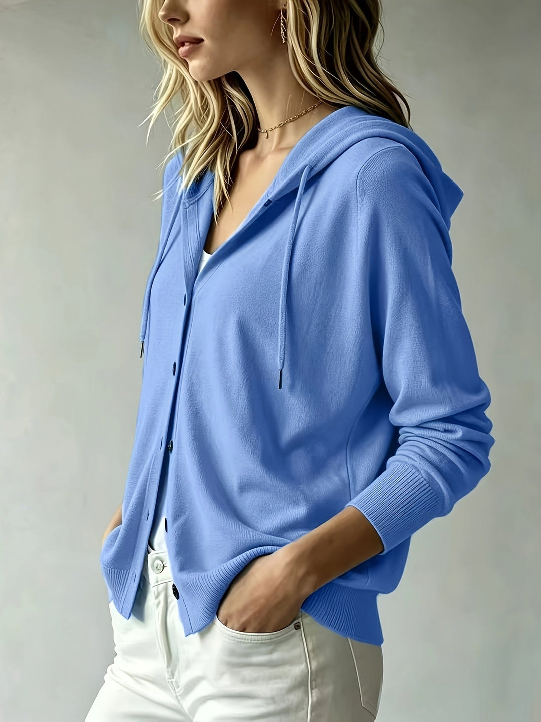 Kapuzen-Strickjacke | Himmelblau