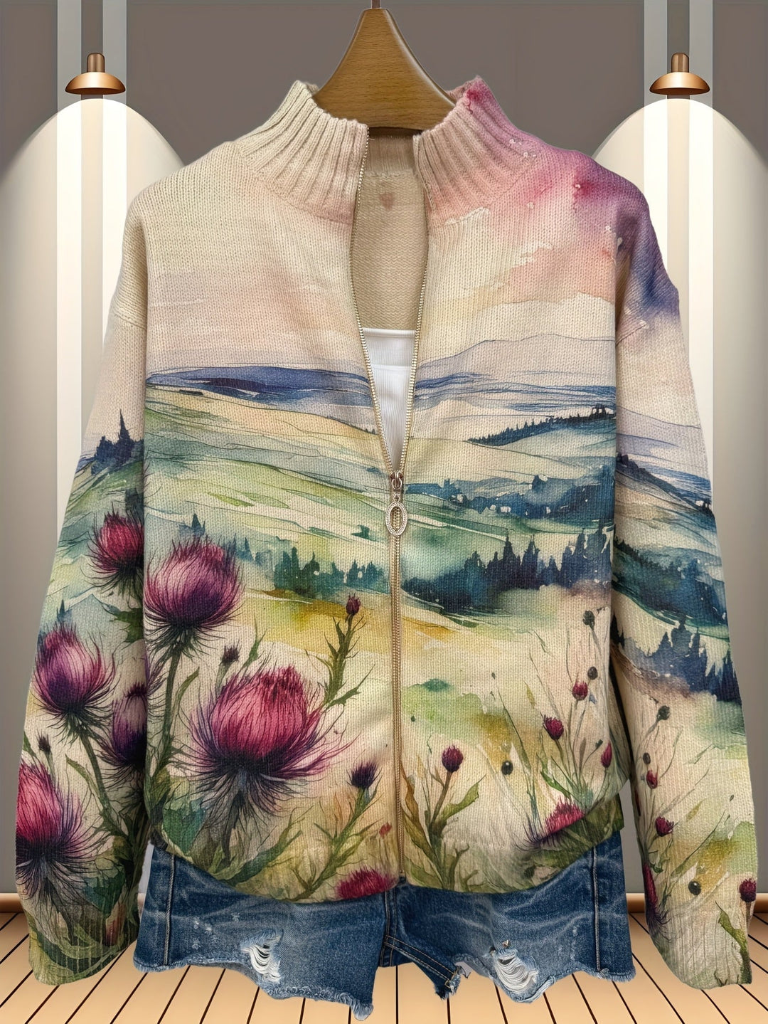 Avery | Strickjacke mit schottischem Disteln-Muster