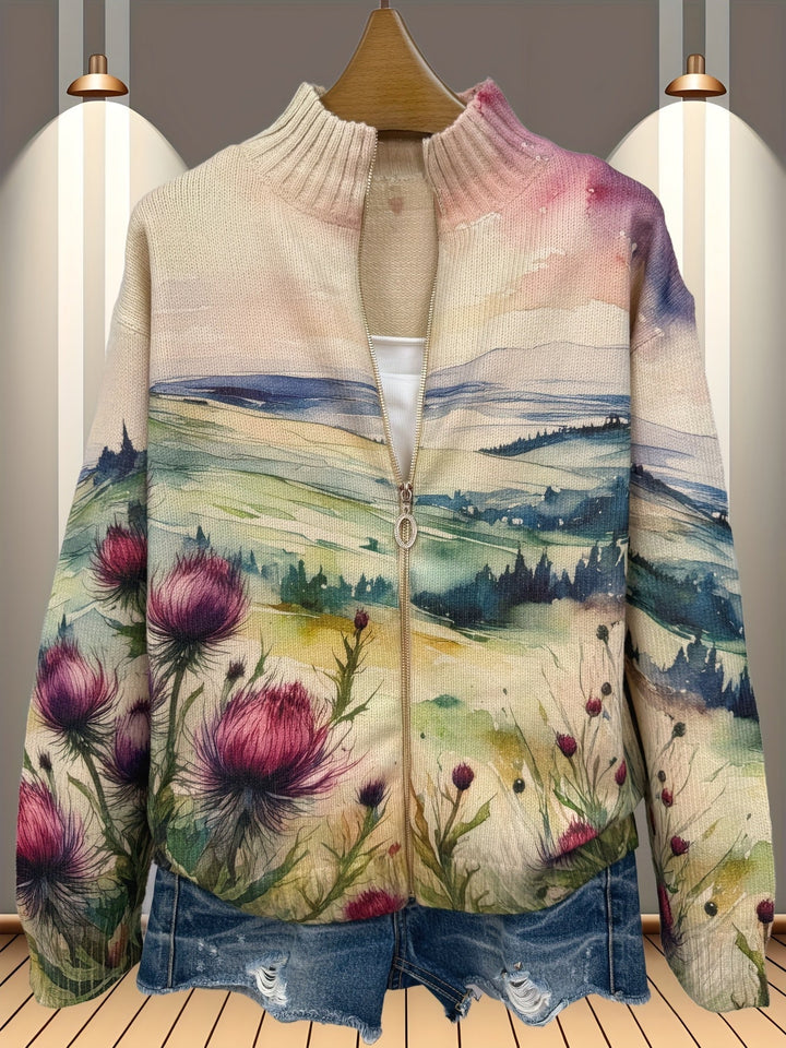 Avery | Strickjacke mit schottischem Disteln-Muster