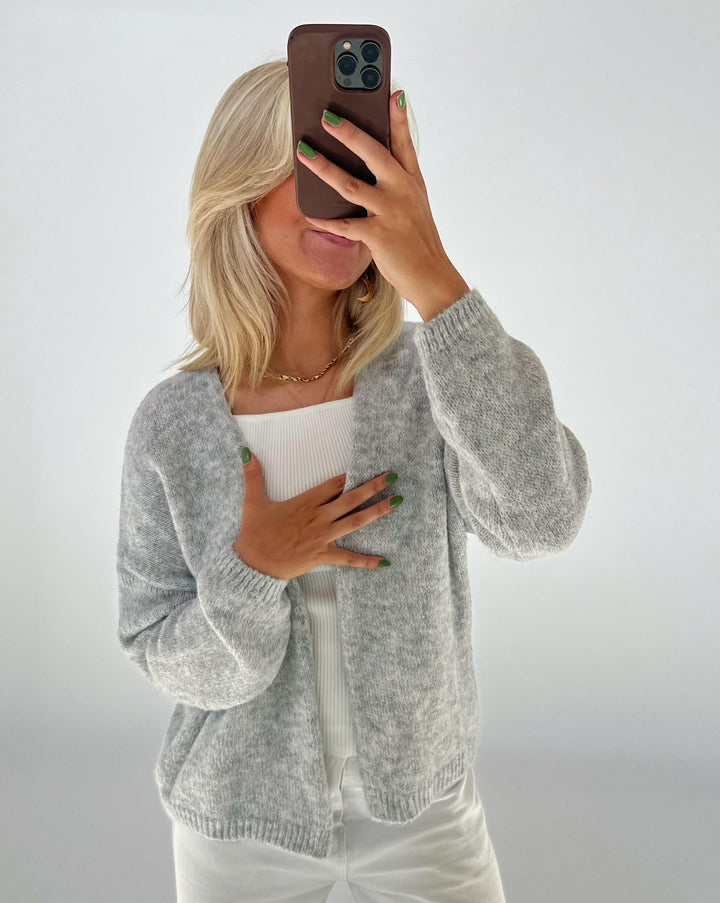 Cleo | Feinstrick-Cardigan, Hellgrau