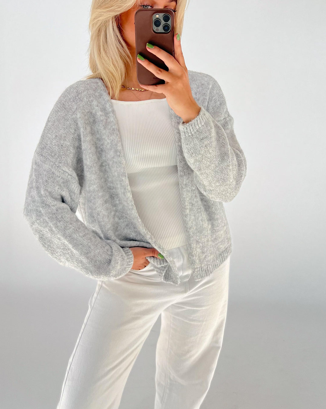 Cleo | Feinstrick-Cardigan, Hellgrau