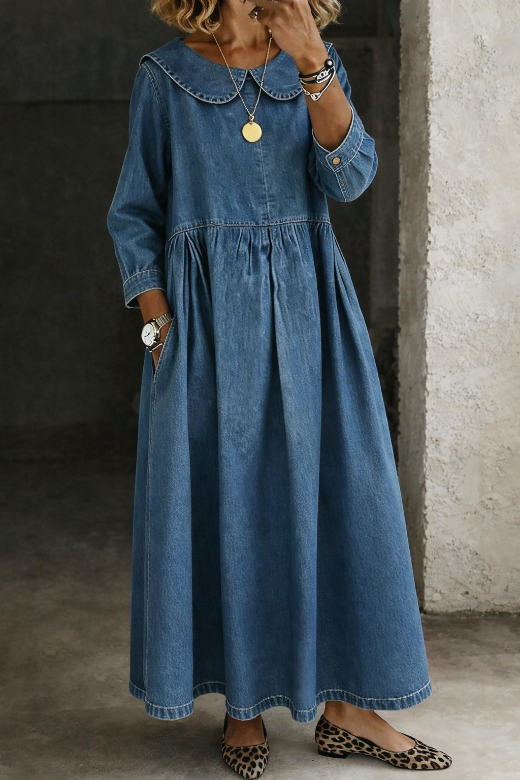 Sophie | Jeanskleid mit Bubikragen