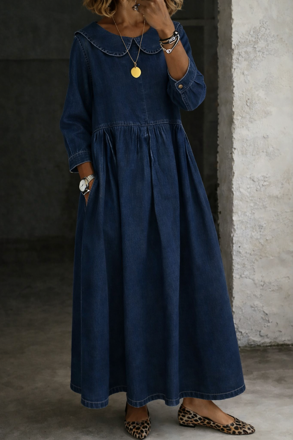 Sophie | Jeanskleid mit Bubikragen