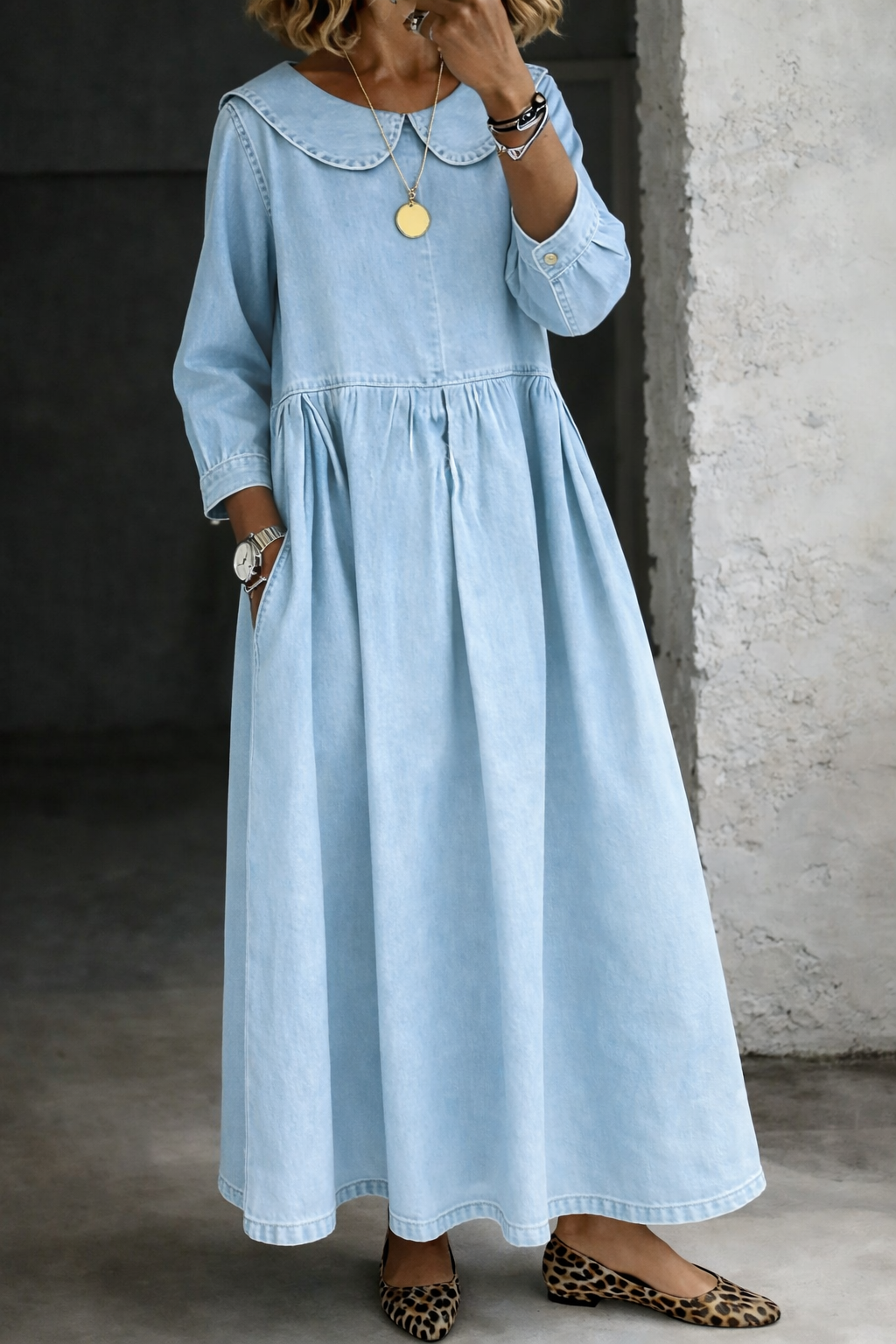Sophie | Jeanskleid mit Bubikragen