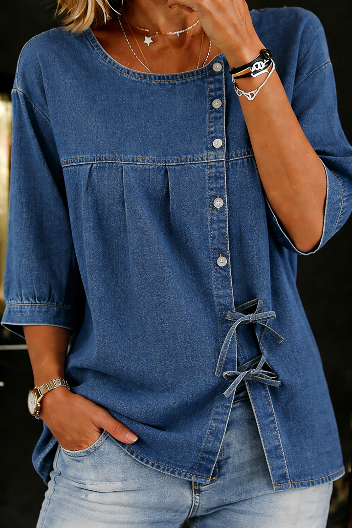 Ivy | Lange Jeansbluse im Vintage-Look