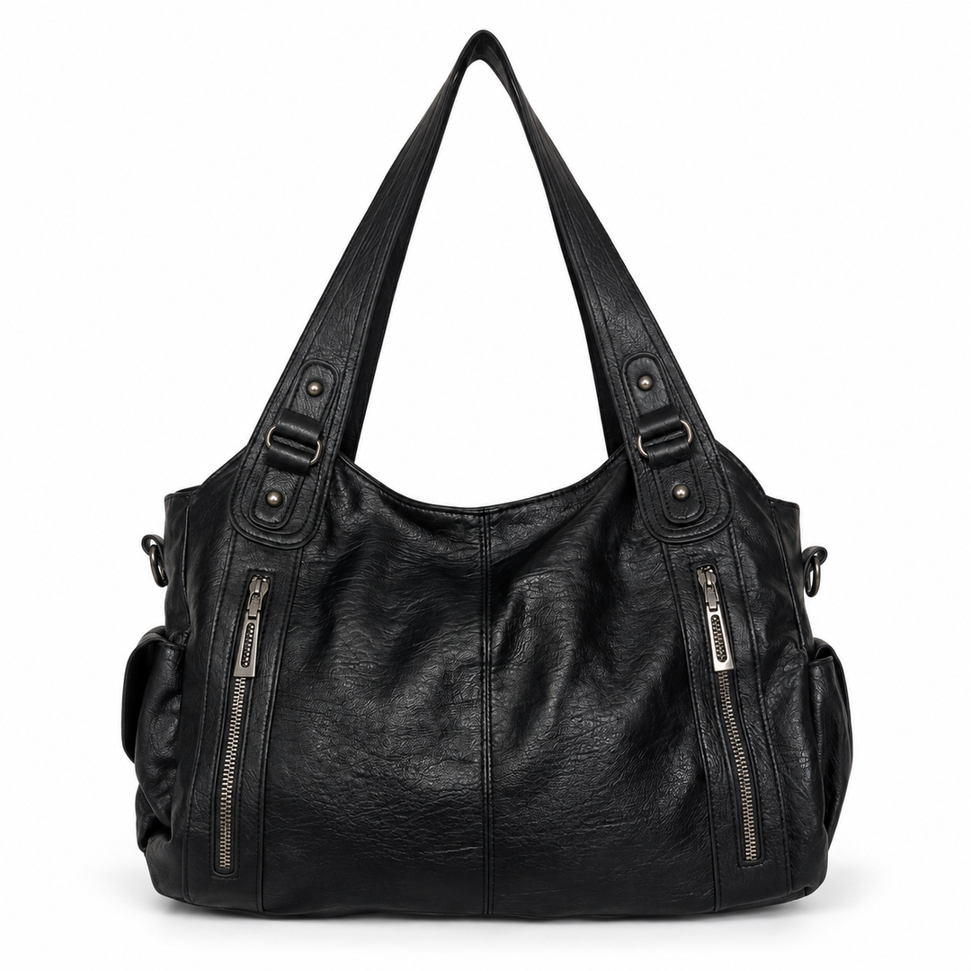Damen weiche Schultertasche mit zwei Fronttaschen