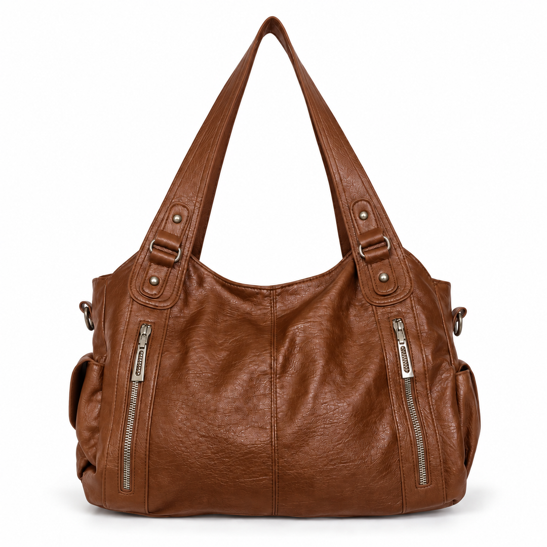 Damen weiche Schultertasche mit zwei Fronttaschen