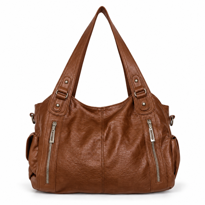 Damen weiche Schultertasche mit zwei Fronttaschen
