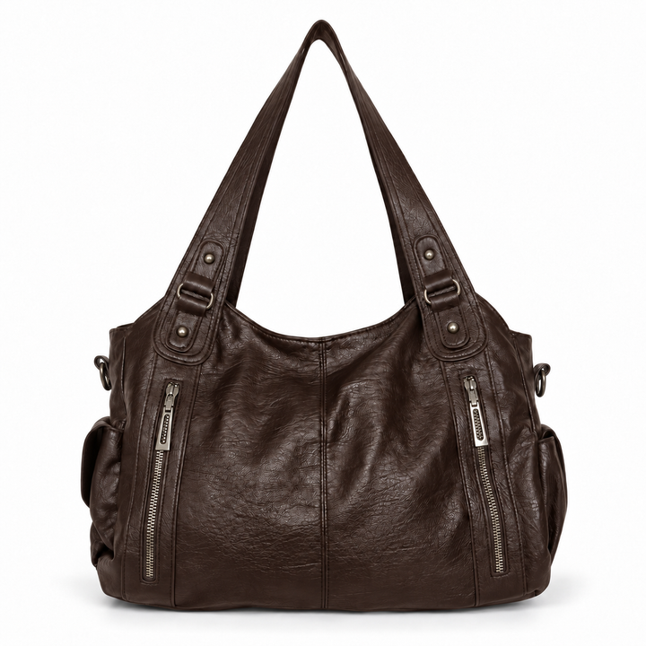 Damen weiche Schultertasche mit zwei Fronttaschen
