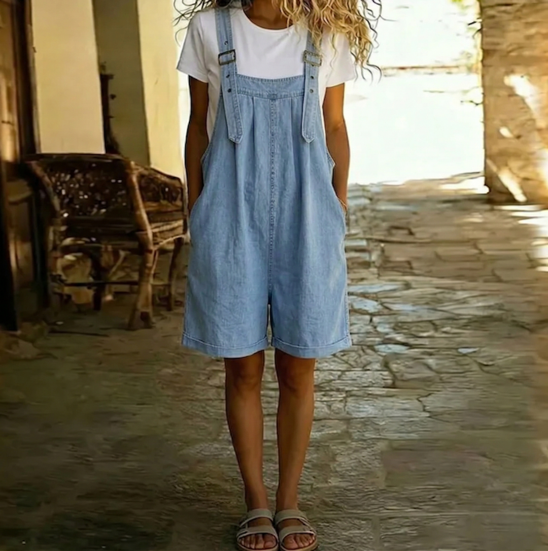 Charlotte | Kurzer Jeans-Jumpsuit aus weicher Baumwolle