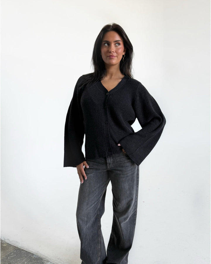 Lucy | Rippstrick-Cardigan mit V-Ausschnitt, Dunkelgrau