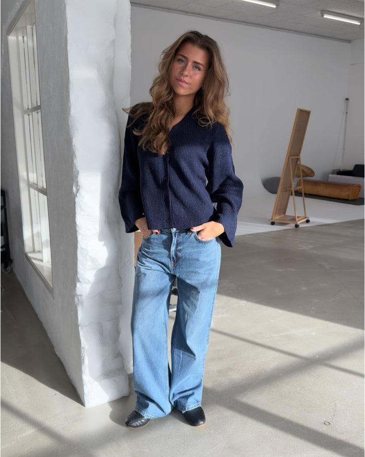 Lucy | Rippstrick-Cardigan mit V-Ausschnitt, Navy