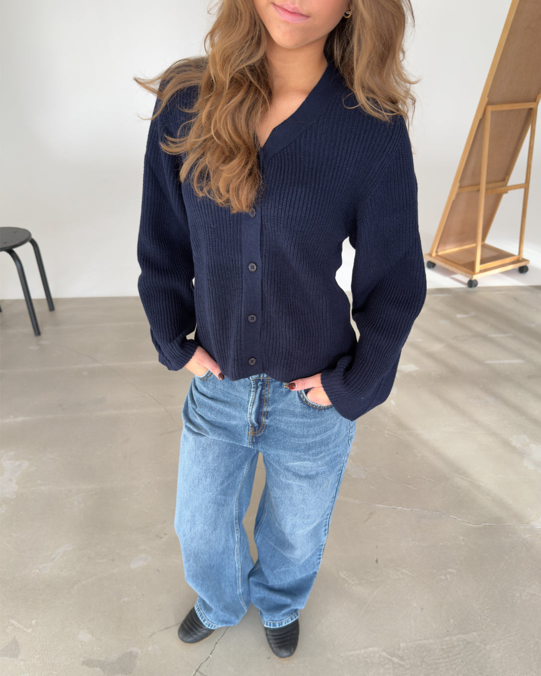 Lucy | Rippstrick-Cardigan mit V-Ausschnitt, Navy