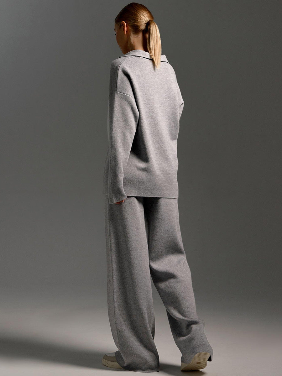 Damen Zweiteiler-Set mit Polo-Pullover und weiter Hose