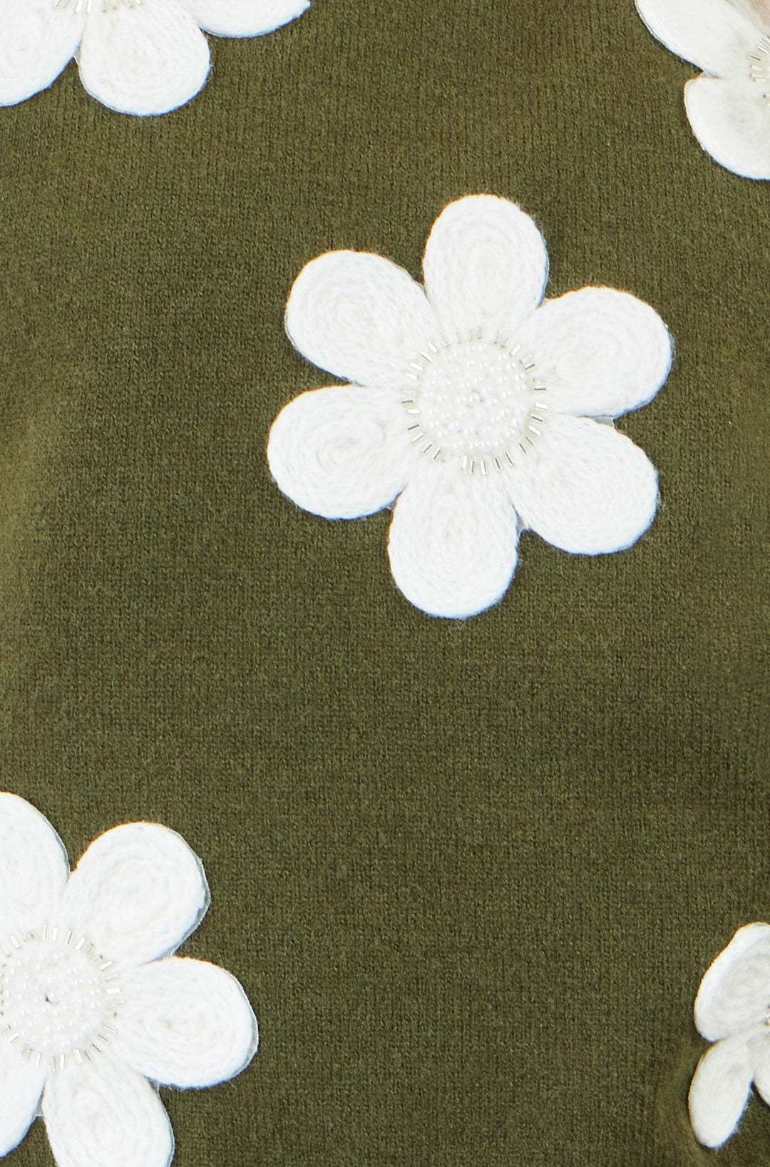 Strick-Top mit Blumenapplikationen, Grün