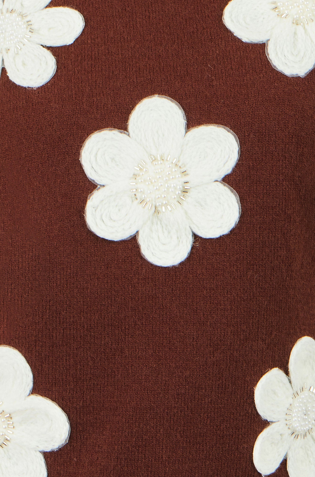 Strick-Top mit Blumenapplikationen, Braun